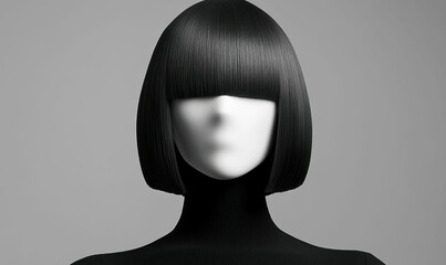 Sleek Bob Haircut with White Fabric Mask Covering Face and Neck. Generative ai