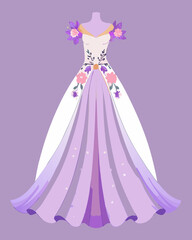 Elegant Lavender Ombre Wedding Dress with Floral Embellishments.