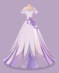 Elegant Lavender Ombre Wedding Dress with Floral Embellishments.