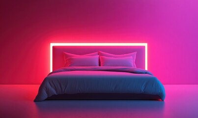 High-Definition Image of Bed Headboard with Neon Elements and Contemporary Design. Generative ai