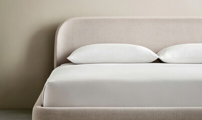 Bed Headboard Adorned with Plush Light-Colored Cushions. Generative ai