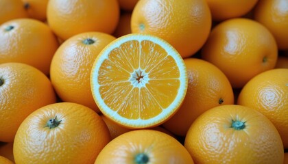 Fresh ripe oranges on the market with vibrant yellow color, healthy and juicy fruits perfect for a vitamin-packed diet