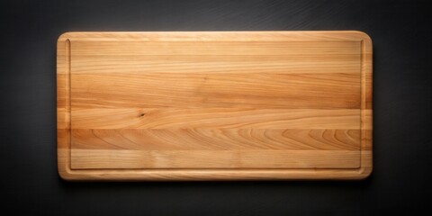 Obraz premium Clean Wooden Cutting Board on Dark Surface for Culinary Use