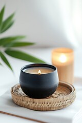 asian beverage display, traditional wicker basket with exotic asian drinks, surrounded by bamboo furniture and soft lantern lighting for a cozy vibe