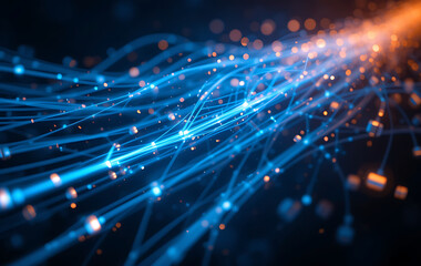 Naklejka premium Realistic Fiber Optic Data Transmission with Glowing Light Trails