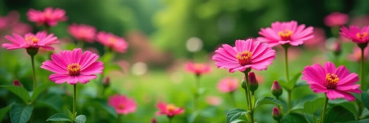 Obraz premium Colorful pink flowers blooming in a lush green garden, pink flowers, nature