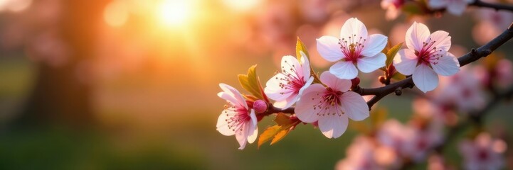 Cornelian cherry tree with blooming white and pink flowers in the garden at sunrise, tree, cornelian cherry