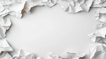 Crumpled white paper surrounding a blank space ready for creativity and expression in an office or artistic setting