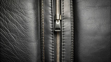 Close-up of a closed zipper on a dark leather garment