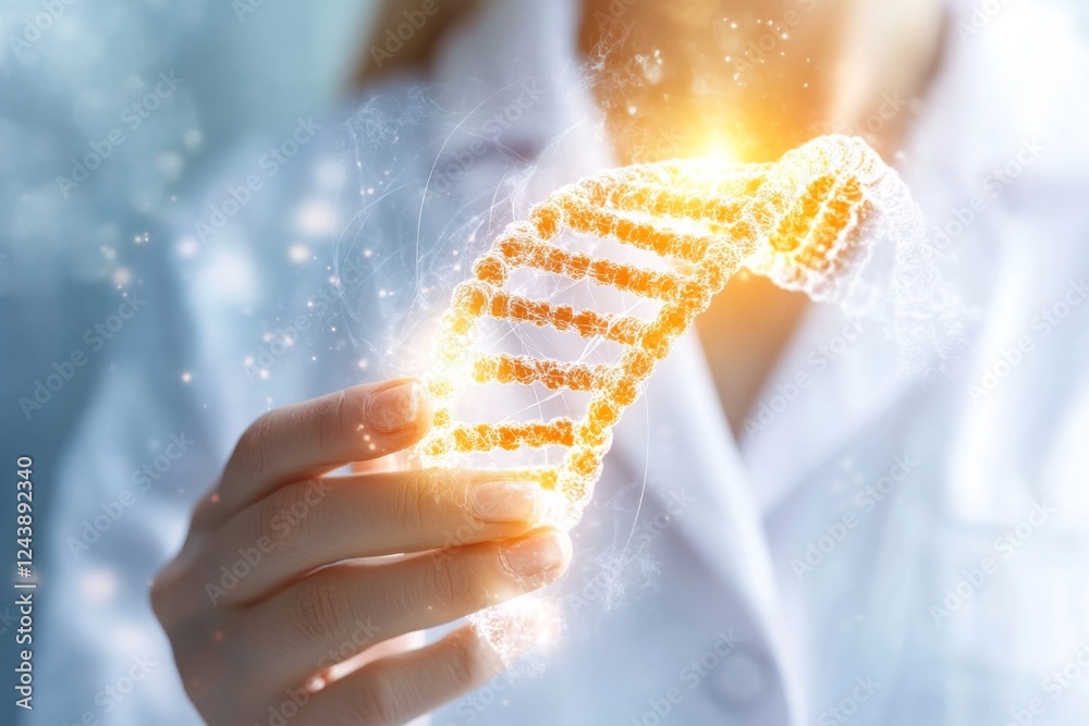 Poster a researcher in a white lab coat conducting a dna experiment in a genetics lab
