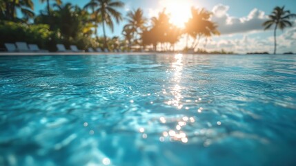 Crystal-clear swimming pool under sunlight