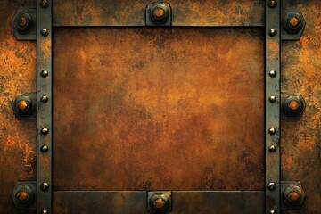 Rusty Metal Background Texture with Riveted Edges and Weathered Patina for Design Use