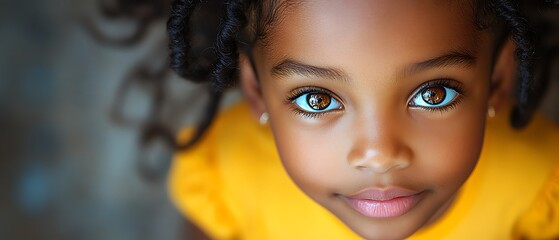 Upward Gaze: A close-up portrait of a young girl with expressive brown eyes, captivating the viewer with an innocent, curious gaze, highlighting the beauty and wonder of childhood.