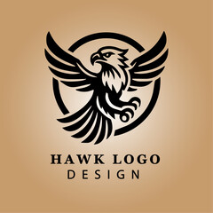 Fototapeta premium Elegant Black and White Hawk Logo Vector with Circular Background for Business Branding and Sports Team Emblem High-Resolution Design