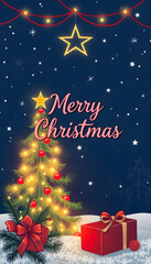 Merry Christmas Background, one line art. with white shades