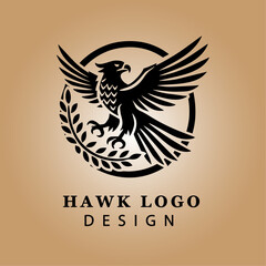 Obraz premium Elegant Black and White Hawk Logo Vector with Circular Background for Business Branding and Sports Team Emblem High-Resolution Design
