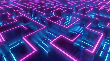 Neon maze of interconnected digital pathways