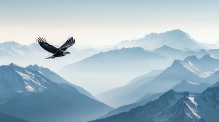 A majestic eagle soaring above a mountain range, symbolizing freedom and power