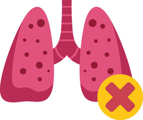 Diseased lungs with red cross symbol showing respiratory illness concept