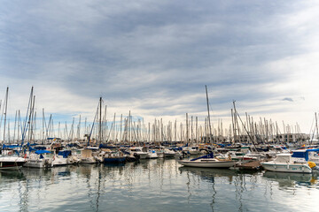 Scenic view of boats docked at a marina