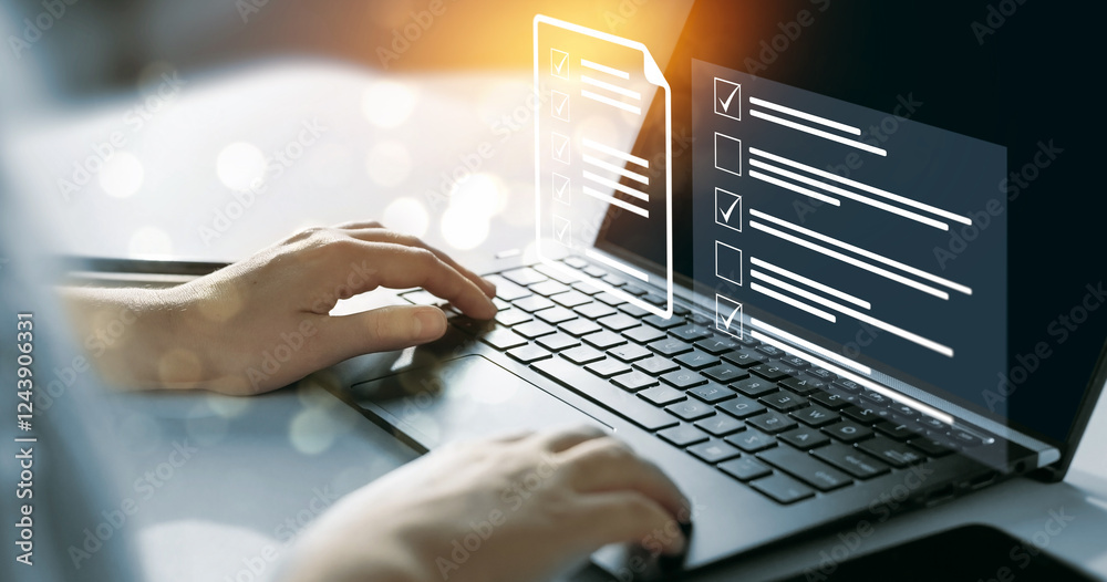 Poster Fast checklist and clipboard task management.Business productivity checklist and filling survey form online.	
