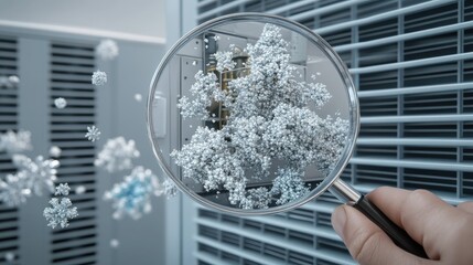 The examination of tiny microscopic particles within an air conditioning unit, situated in a contemporary indoor setting, reveals fascinating insights