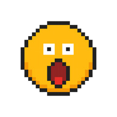 Pixel icon face emotion of astonishment, 8 bit face with emotion of astonishment.