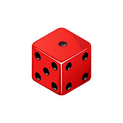 Game dice, red dice with the number one side coming up. Dice cube icon isolated on white background.