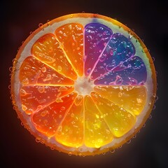Fantastical 3D Orange Slice with Vibrant Rainbow Pulp and Textured Rind