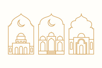 set of islamic mosque line art style background vector design
