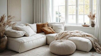 Cozy living room interior design modern home natural light