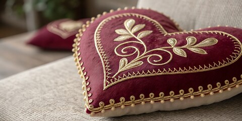 Burgundy Velvet Heart Pillow