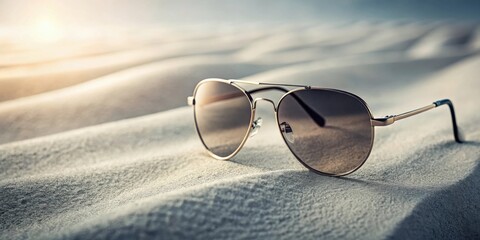 Stylish Aviator Sunglasses Resting on Sandy Beach at Sunset