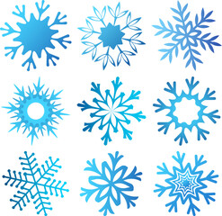 Set of blue isolated snowflakes images illustration design