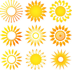 Set of yellow orange isolated sun images design