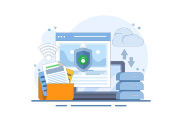 data protection concept, security of personal and business documents with password verification and encryption technology, online cyber data security, internet security or information privacy.
