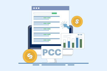 Pay Per Click Marketing Concept or PPC, Digital Advertising Line Campaign. Digital Marketing Who Wants to Explain or Promote the Ins and Outs of PPC Advertising. Successful PPC Strategy.