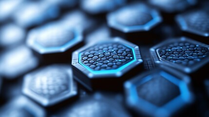 Abstract hexagonal pattern with blue glowing accents