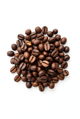 Fototapeta premium Top view of coffee beans isolated on white background.