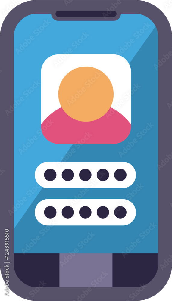 Poster smartphone is displaying a user profile with password security login screen, emphasizing the concept