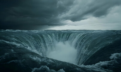 Fototapeta premium Powerful Water Whirlpool Surrounded by Dark Stormy Clouds