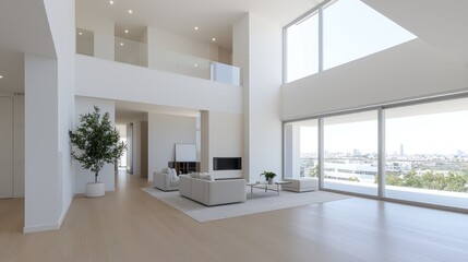 Modern penthouse living room with city view
