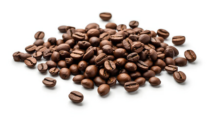 Obraz premium Top view of coffee beans isolated on white background.