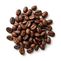 Obraz premium Top view of coffee beans isolated on white background.