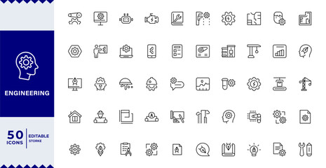 Engineering line icon set. Engineering Income Line Editable Icons set.Blueprint, engineer, engineering technology, design, project, production, construction, manufacturing Editable stroke.