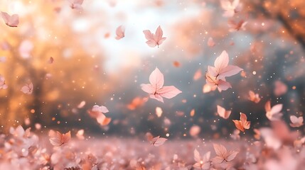 Delicate Pink Petals Falling Softly Autumnal Scene