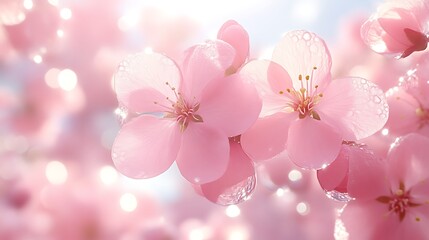 Delicate Pink Blossoms Glowing in Sunlight