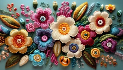 handmade embroidered art of cute flowers
