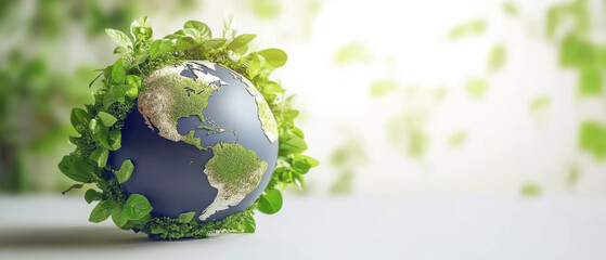 A globe surrounded by lush greenery symbolizes sustainability, biodiversity, and eco-friendly conservation efforts to protect our planet and maintain a healthy environment.