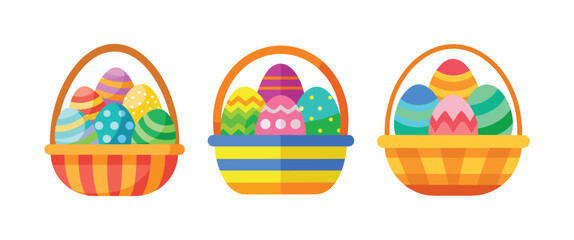 set of colorful Easter basket filled with colorful Easter eggs vector, vector and illustration, vector style
